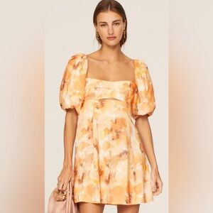 Floral Puff Sleeve Mini Dress with adjustable back